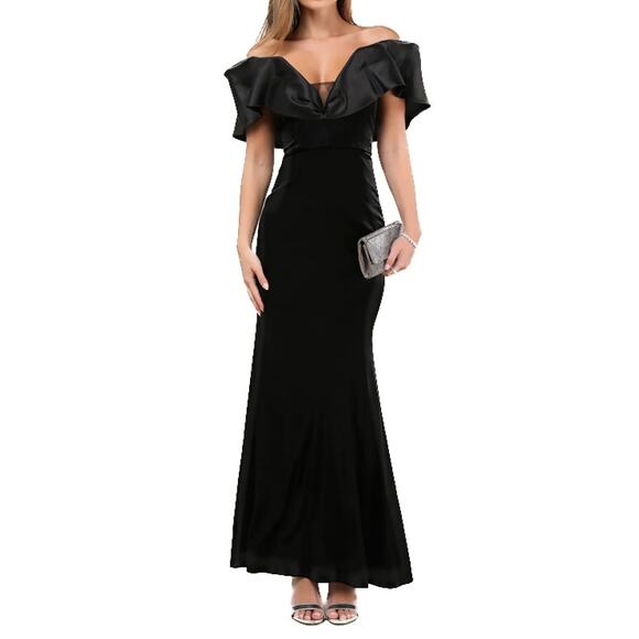 Lulus Black Velvet Off-The-Shoulder Coveted Luxury Maxi Dress Size M - Picture 8 of 10